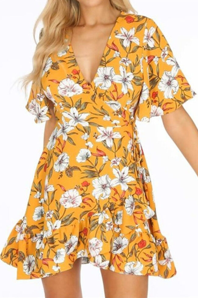 Fashion Casual Print Split Joint V Neck A Line Dresses