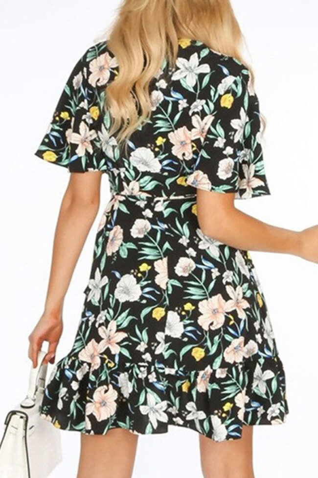 Fashion Casual Print Split Joint V Neck A Line Dresses