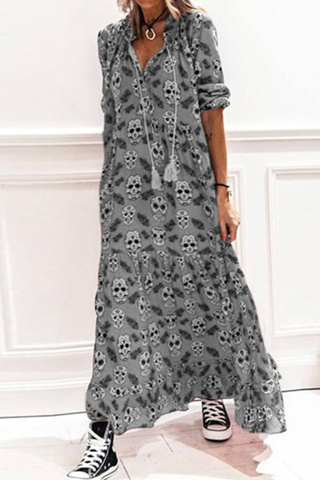 Fashion Casual Print Split Joint V Neck A Line Dresses