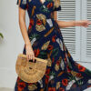 Fashion Casual Print Split Joint V Neck A Line Dresses