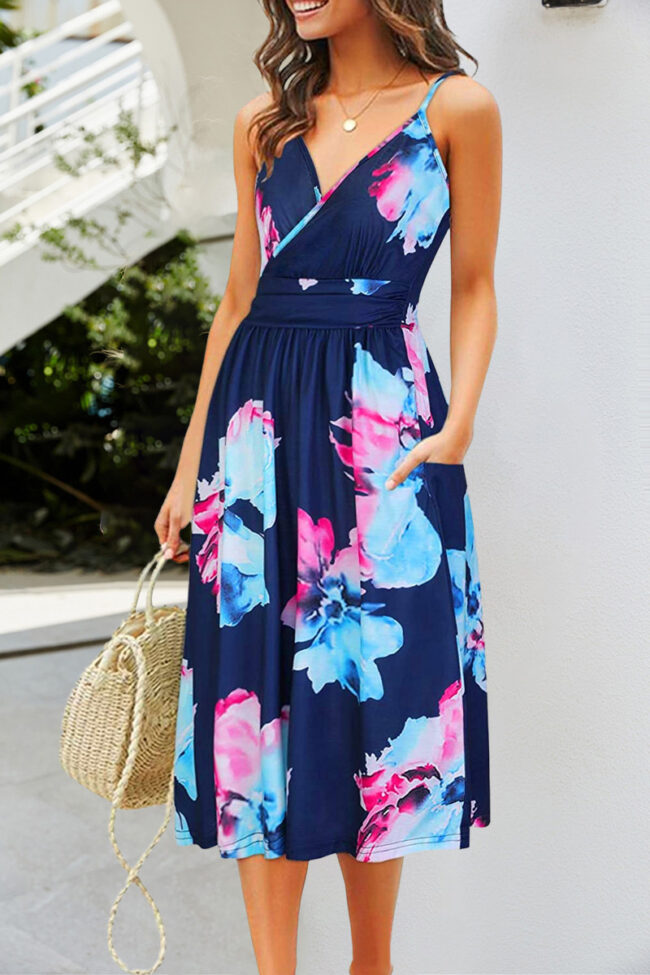 Fashion Casual Print Split Joint V Neck A Line Dresses