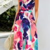 Fashion Casual Print Split Joint V Neck A Line Dresses