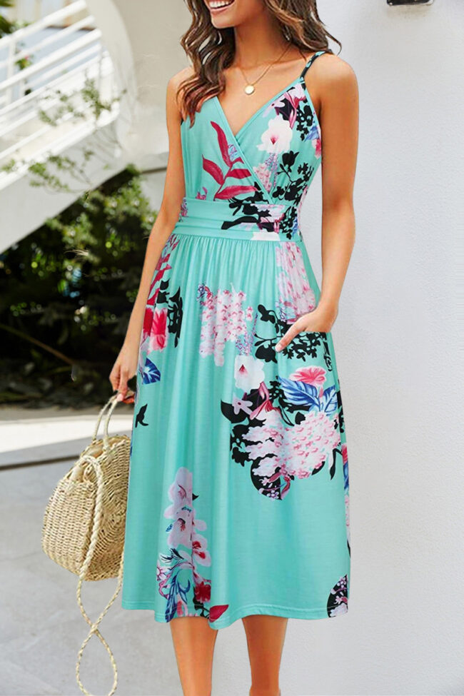 Fashion Casual Print Split Joint V Neck A Line Dresses