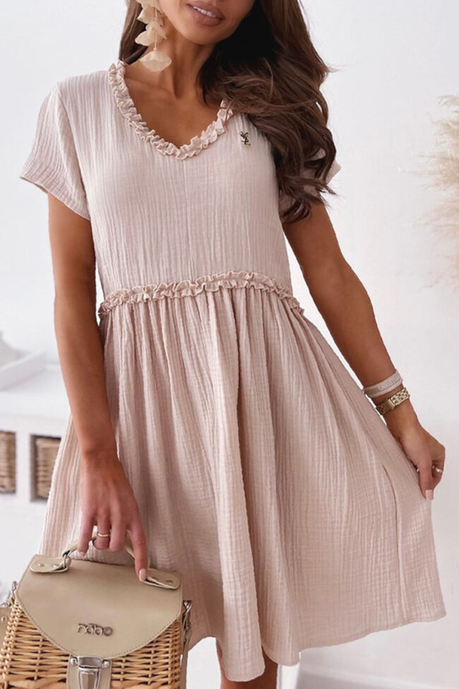 Fashion Casual Solid Split Joint V Neck A Line Dresses