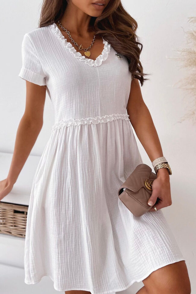 Fashion Casual Solid Split Joint V Neck A Line Dresses