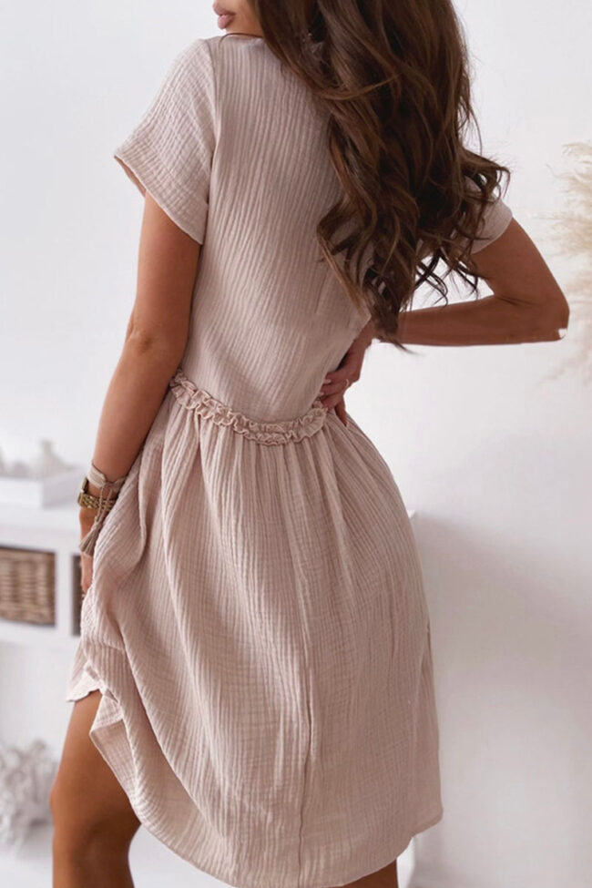 Fashion Casual Solid Split Joint V Neck A Line Dresses