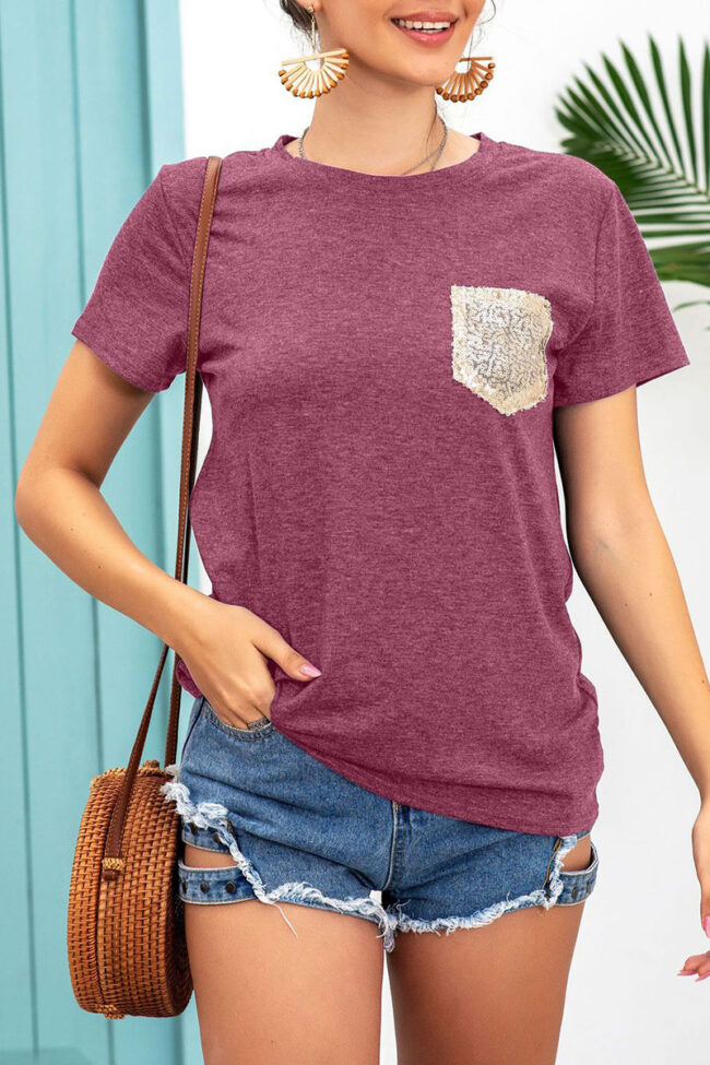 Fashion Casual Solid Split Joint O Neck T-Shirts