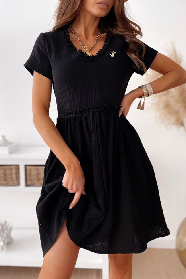 Fashion Casual Solid Split Joint V Neck A Line Dresses