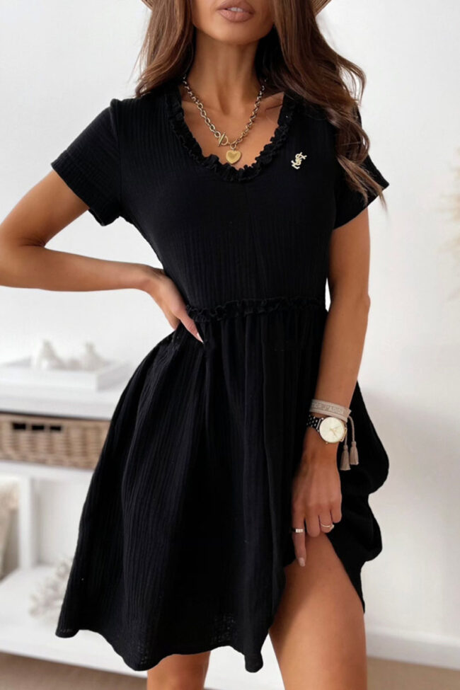 Fashion Casual Solid Split Joint V Neck A Line Dresses