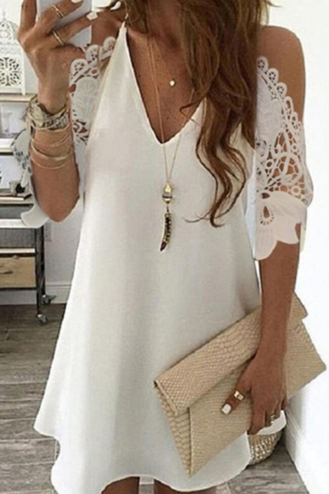 Fashion Casual Solid Split Joint V Neck A Line Dresses