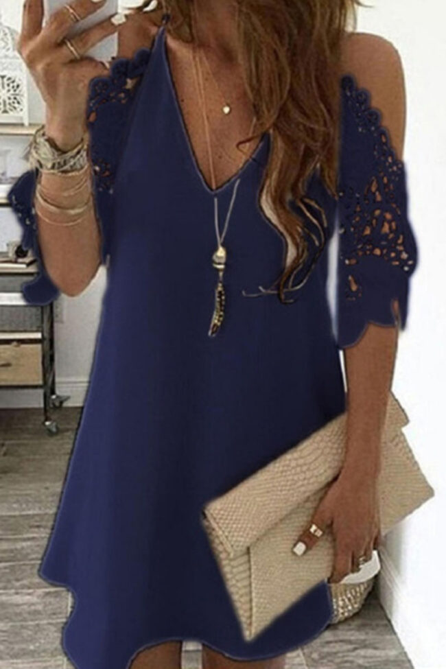 Fashion Casual Solid Split Joint V Neck A Line Dresses