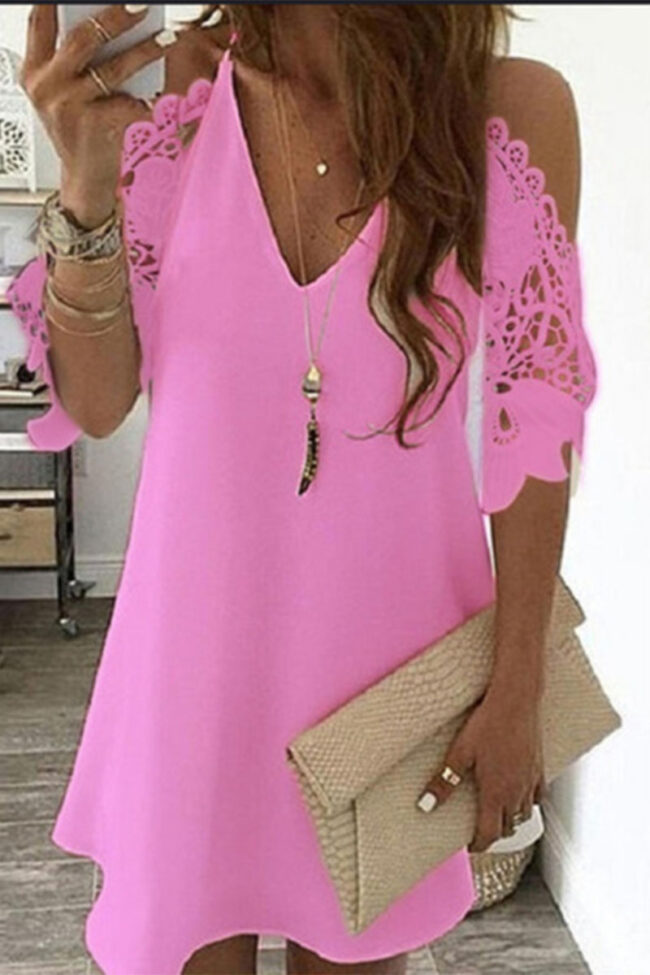 Fashion Casual Solid Split Joint V Neck A Line Dresses