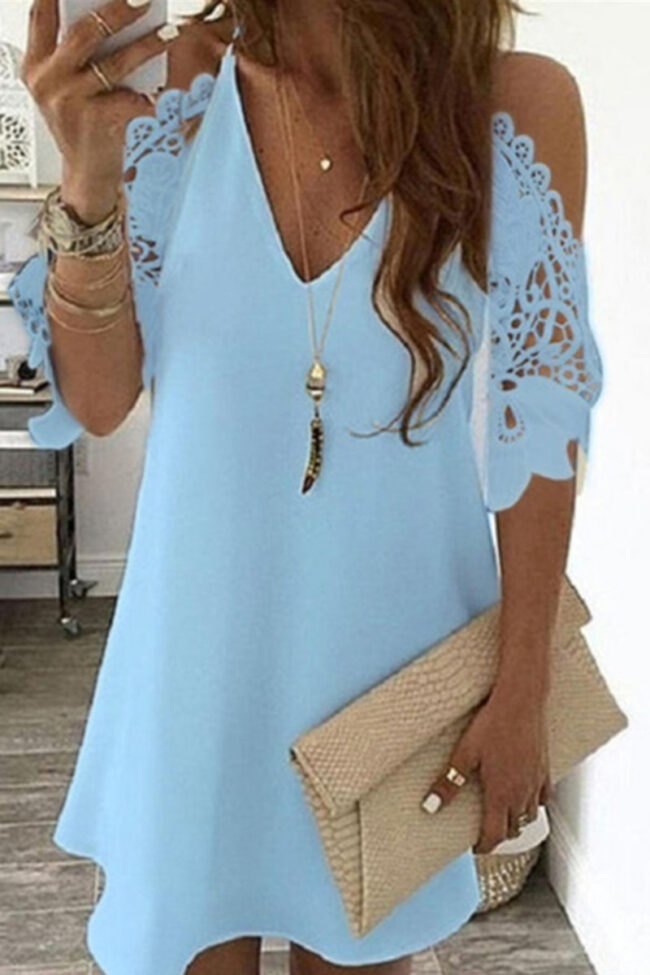 Fashion Casual Solid Split Joint V Neck A Line Dresses