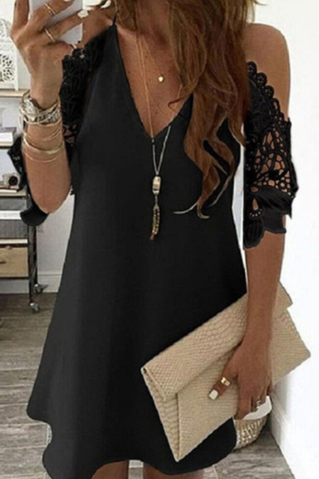 Fashion Casual Solid Split Joint V Neck A Line Dresses