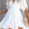 Fashion Casual Solid Split Joint V Neck A Line Dresses