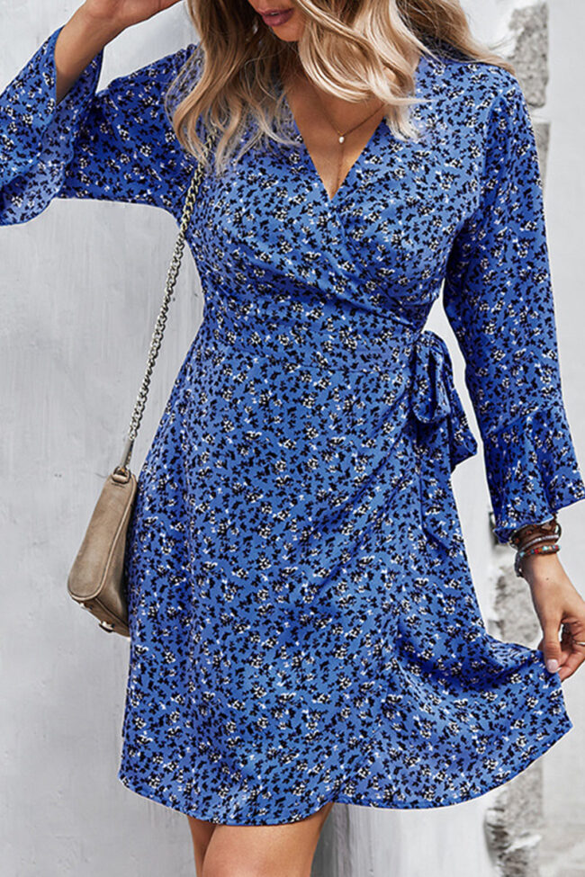 Fashion Casual Print Split Joint V Neck A Line Dresses