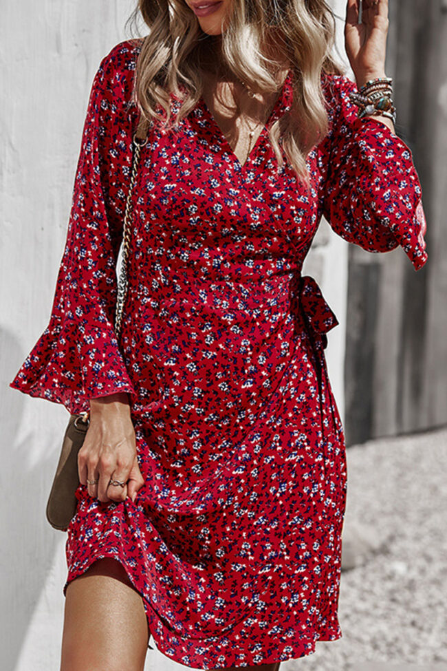 Fashion Casual Print Split Joint V Neck A Line Dresses