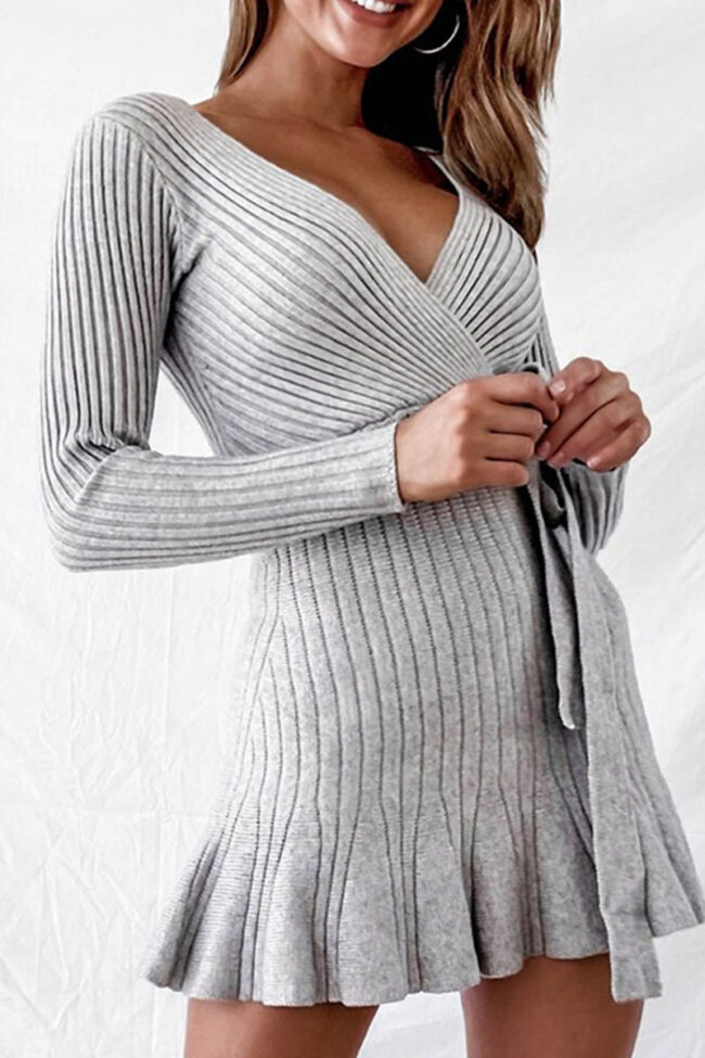 Fashion Casual Solid Split Joint V Neck A Line Dresses