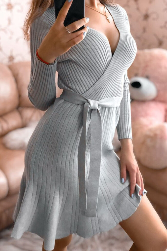 Fashion Casual Solid Split Joint V Neck A Line Dresses