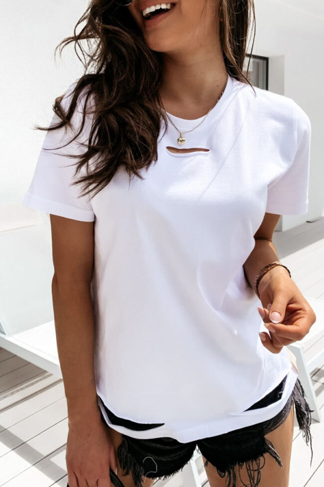 Fashion Casual Solid Split Joint O Neck T-Shirts