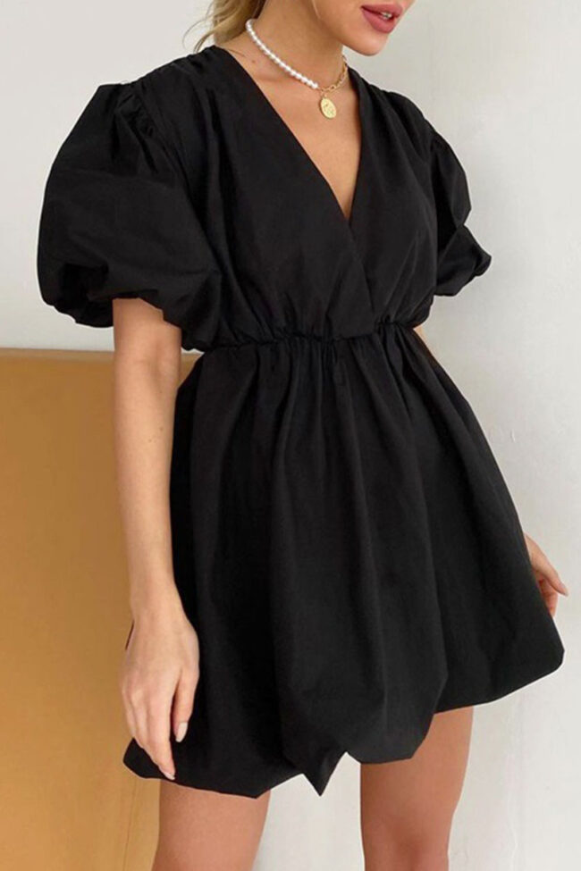 Fashion Casual Solid Split Joint V Neck Bud Dresses