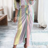 Fashion Casual Print Split Joint V Neck Irregular Dresses