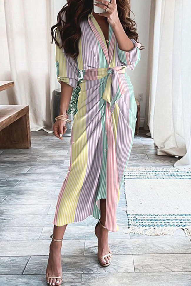 Fashion Casual Print Split Joint V Neck Irregular Dresses