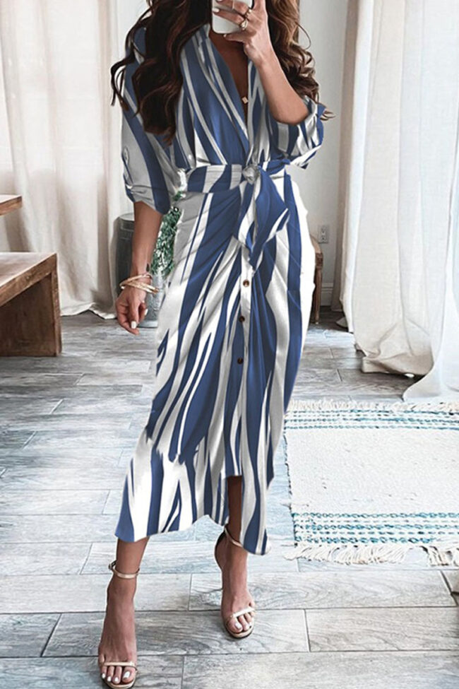 Fashion Casual Print Split Joint V Neck Irregular Dresses