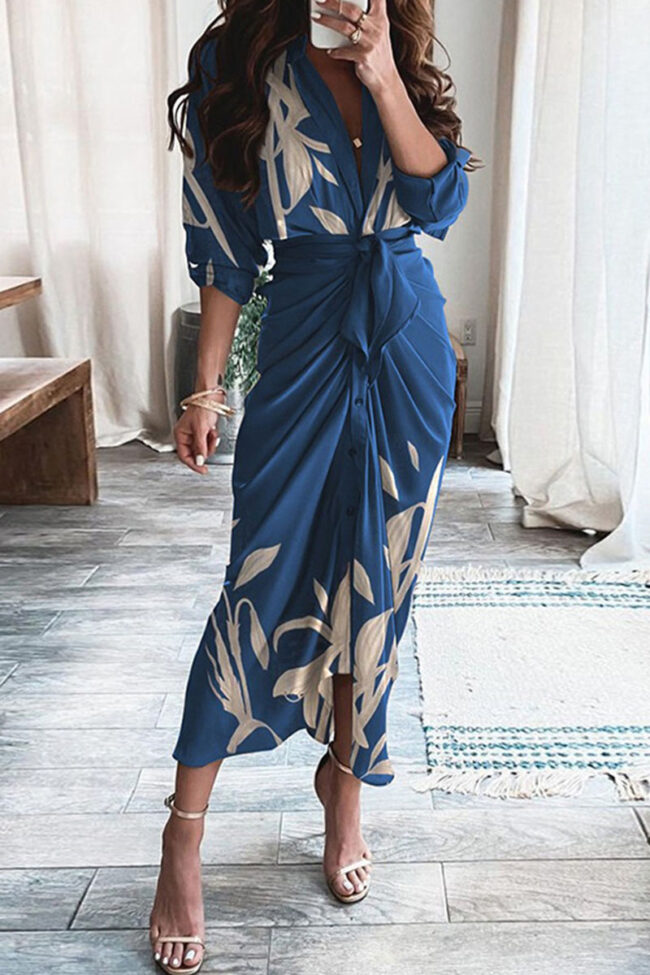 Fashion Casual Print Split Joint V Neck Irregular Dresses