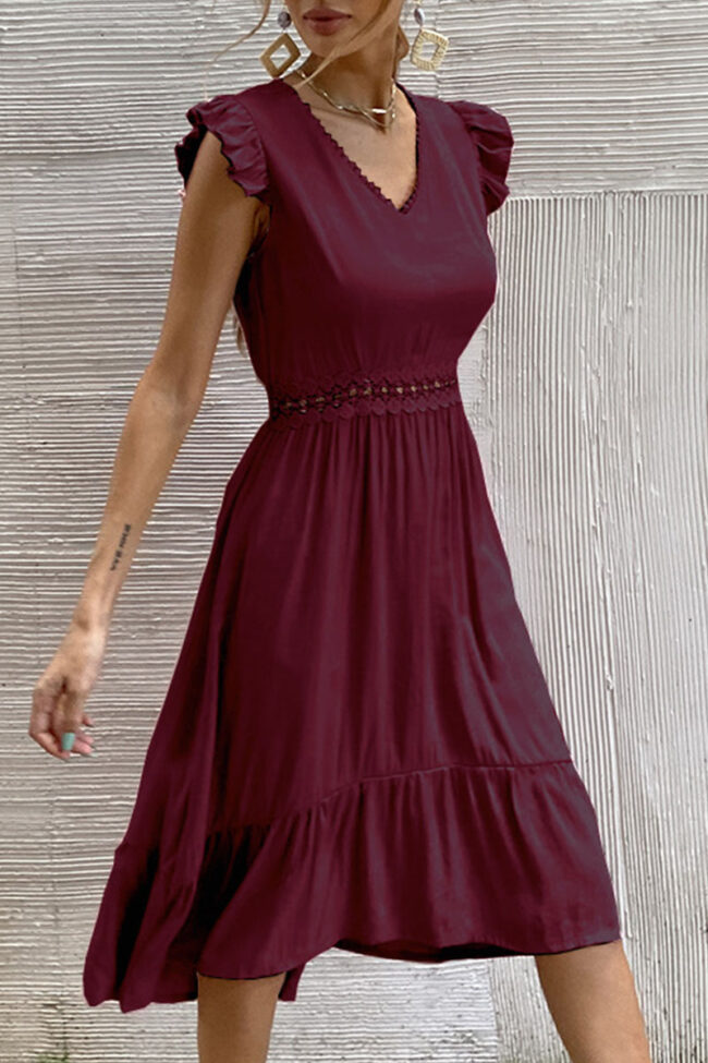 Fashion Casual Solid Split Joint V Neck Irregular Dresses