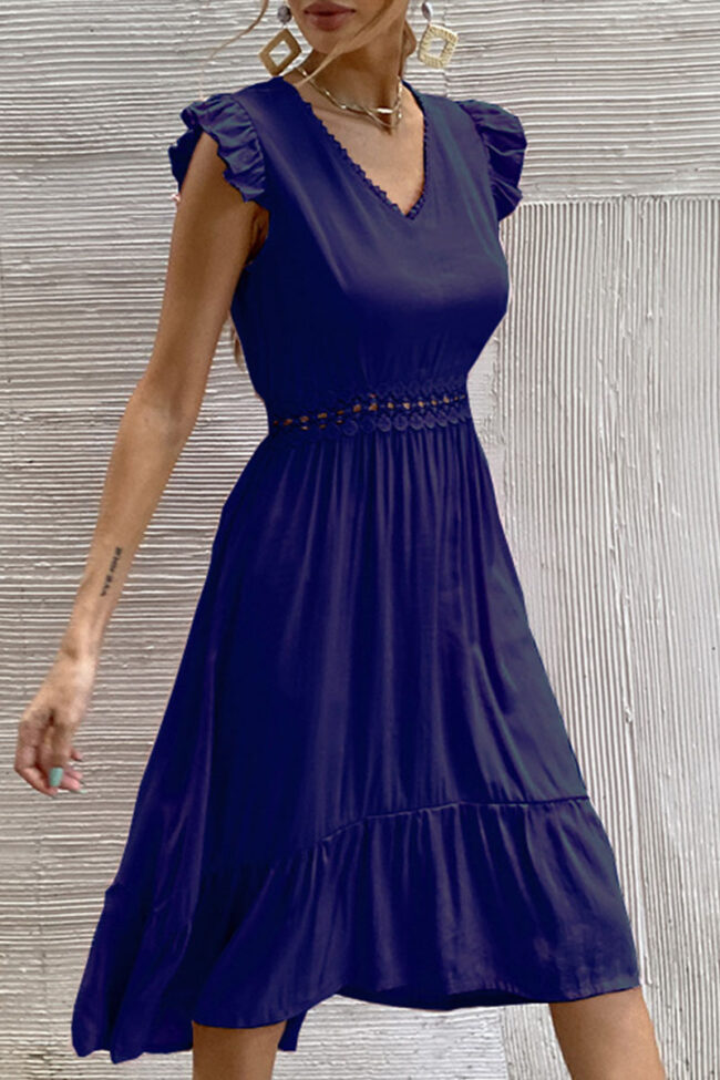 Fashion Casual Solid Split Joint V Neck Irregular Dresses