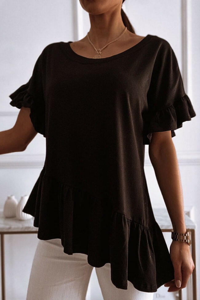 Fashion Casual Solid Split Joint O Neck Tops