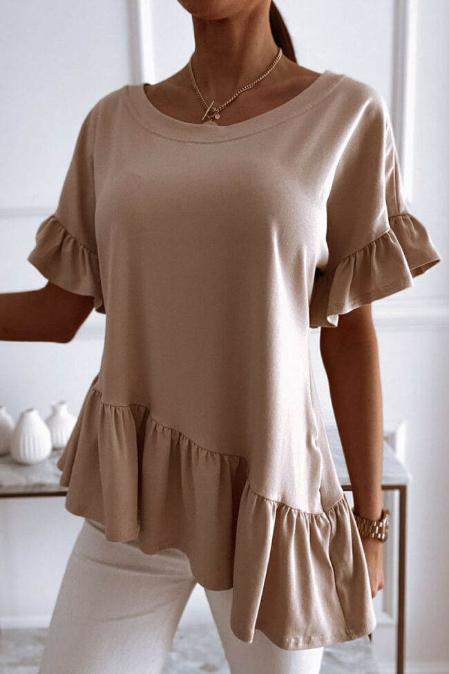 Fashion Casual Solid Split Joint O Neck Tops