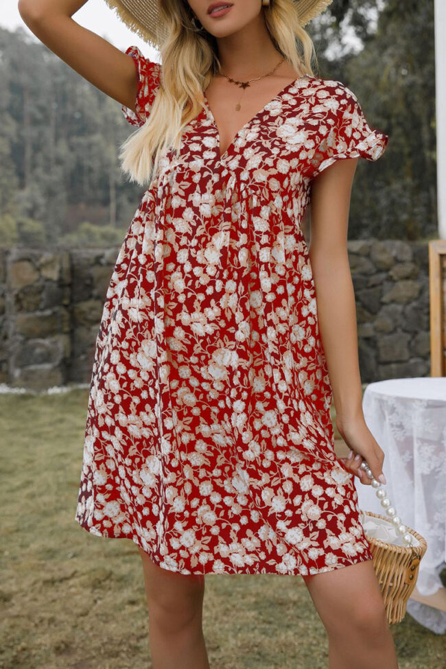 Fashion Casual Print Split Joint V Neck Princess Dresses