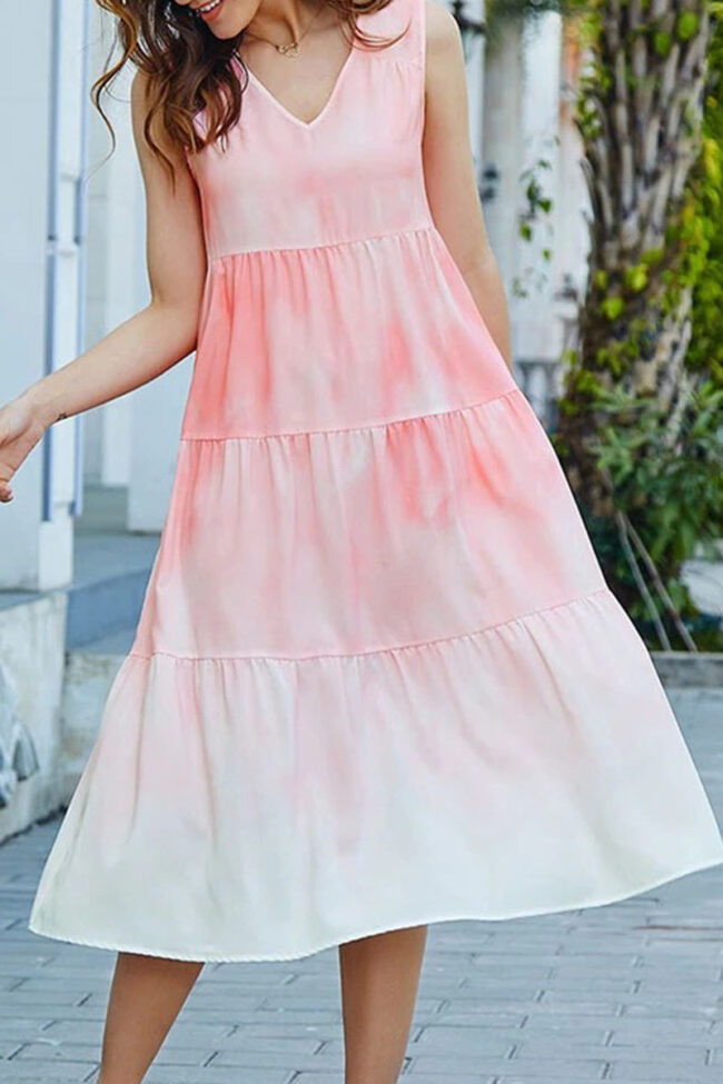 Fashion Casual Print Split Joint V Neck Princess Dresses