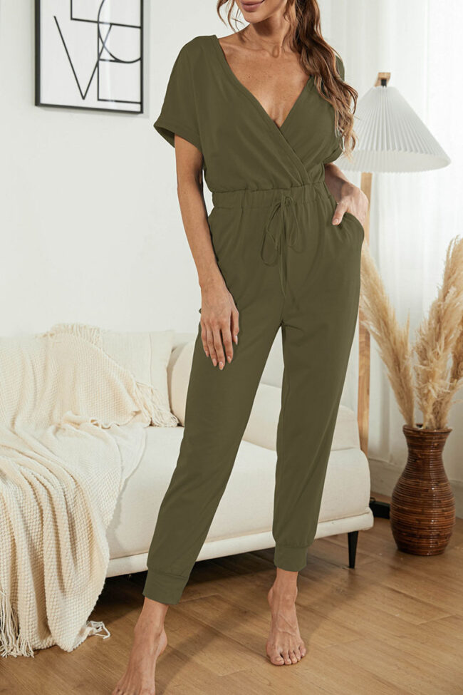 Fashion Casual Solid Split Joint V Neck Jumpsuits
