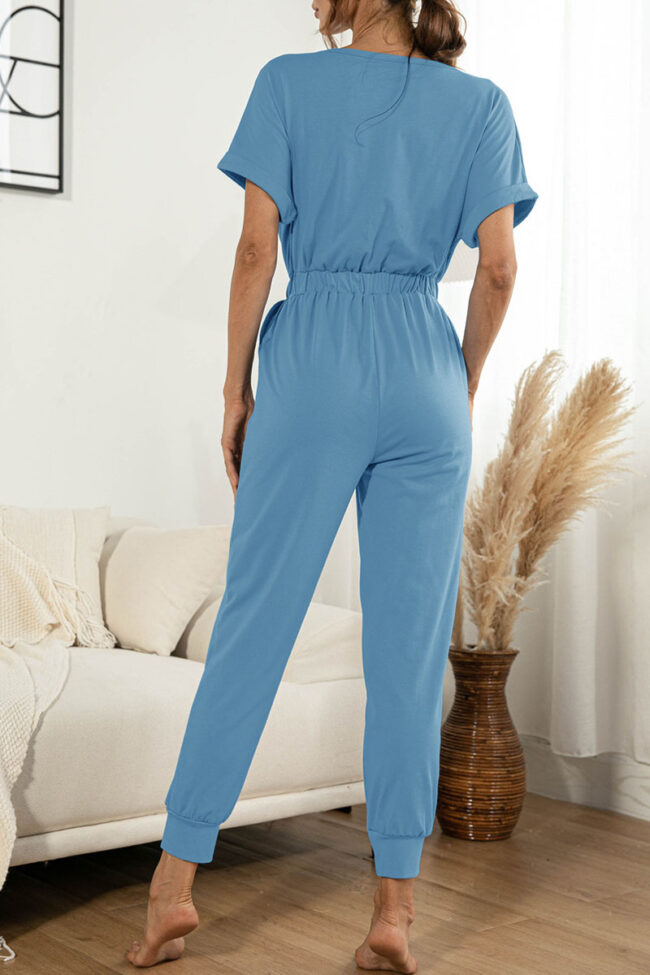 Fashion Casual Solid Split Joint V Neck Jumpsuits