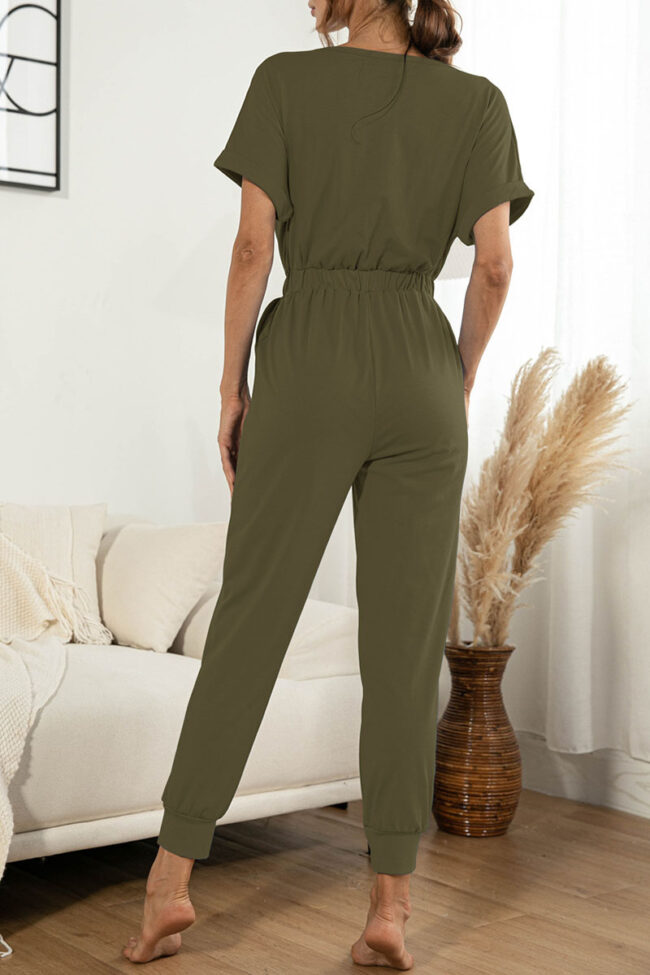 Fashion Casual Solid Split Joint V Neck Jumpsuits