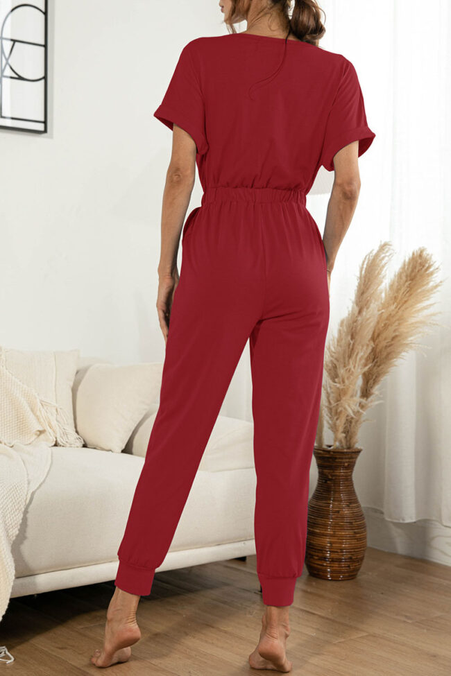 Fashion Casual Solid Split Joint V Neck Jumpsuits