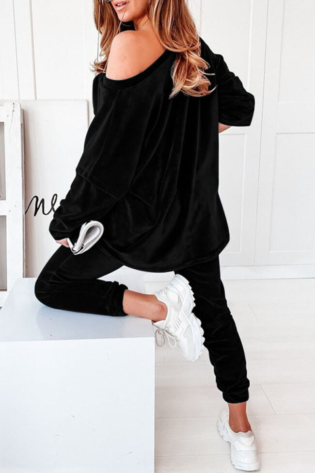 Fashion Casual Solid Split Joint V Neck Long Sleeve Two Pieces