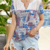 Fashion Casual Print Split Joint V Neck T-Shirts