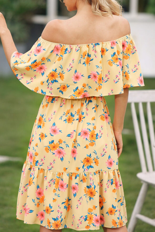 Elegant Print Split Joint Off the Shoulder A Line Dresses