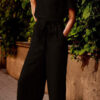 Fashion Casual Solid Split Joint V Neck Loose Jumpsuits