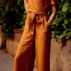 Fashion Casual Solid Split Joint V Neck Loose Jumpsuits