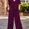 Fashion Casual Solid Split Joint V Neck Loose Jumpsuits