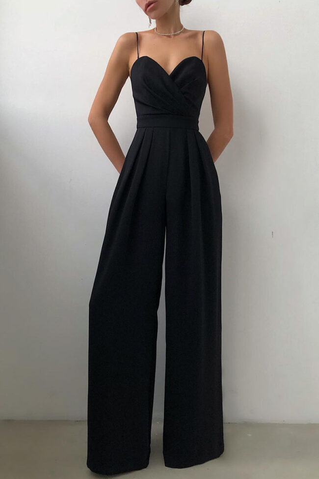 Fashion Casual Solid Split Joint V Neck Loose Jumpsuits