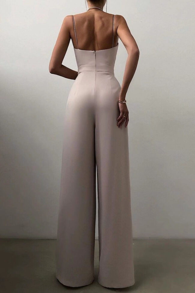 Fashion Casual Solid Split Joint V Neck Loose Jumpsuits