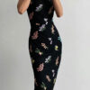 Elegant Print Split Joint Spaghetti Strap Pencil Skirt Dresses