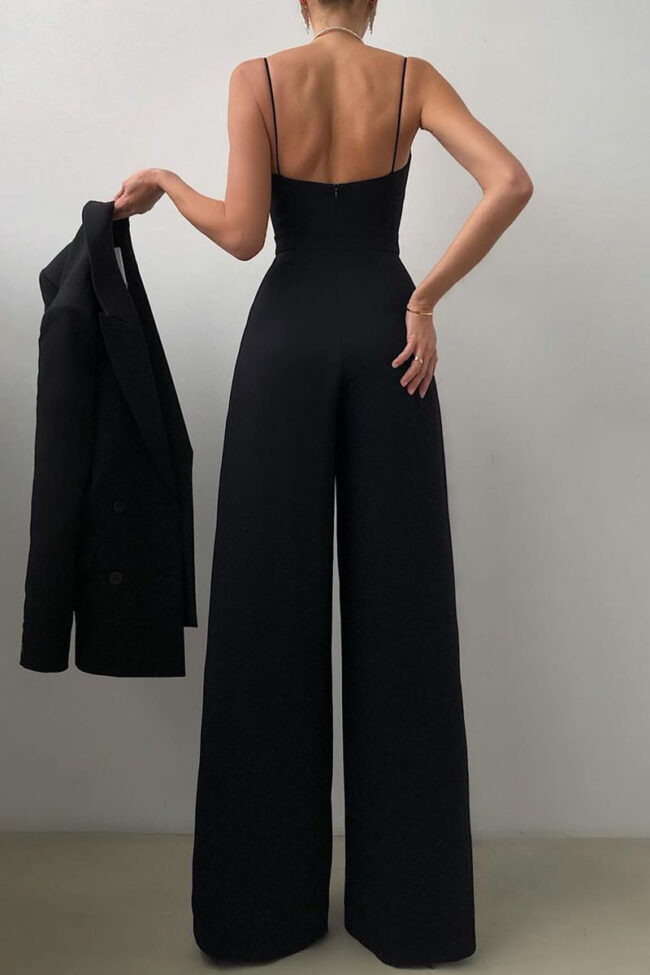 Fashion Casual Solid Split Joint V Neck Loose Jumpsuits