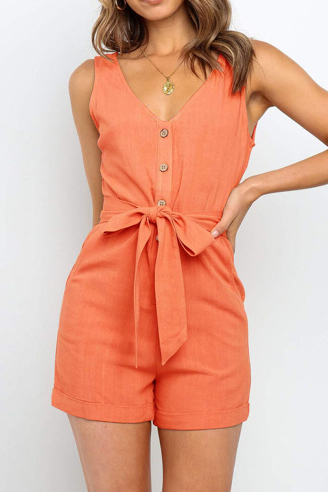 Fashion Casual Solid Split Joint V Neck Loose Jumpsuits